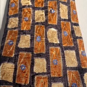 Geometric Patterned Tie in Navy, Gold & Rust